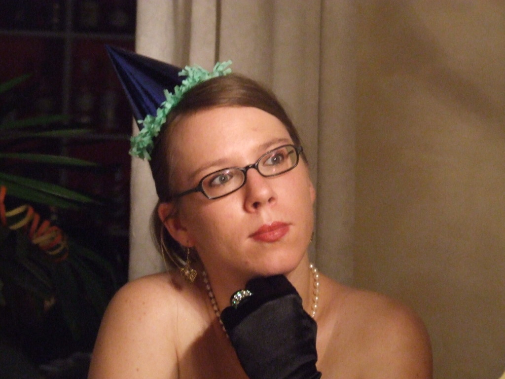 Die Herzdame an Silvester, mit Partyhut 