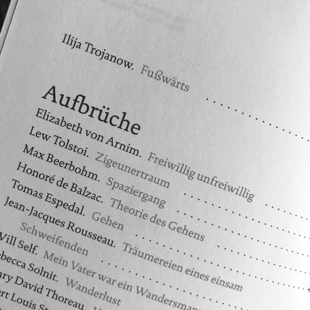 Inhaltsverzeicnis der Antholgie zum Thema Gehen