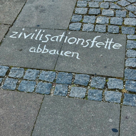 Kreideschrift auf dem Pflaster: Zivilisationsfette abbauen