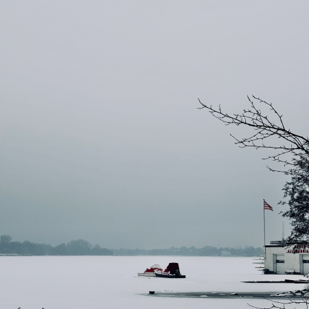 Ein Ruderclub an der zugefrorenen Außenalster