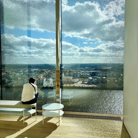Ausblick aus der Elpjhi mit getönten Fenstern