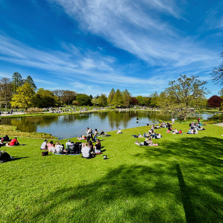Der See, an dem die Lichtorgel im Sommer gespielt wird, in Planten un Blomen