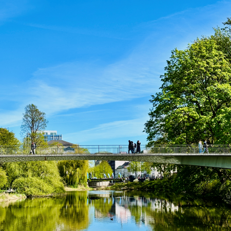 Eine Brücke für Fußgänger über ein Teilstück von Planten un Blomen