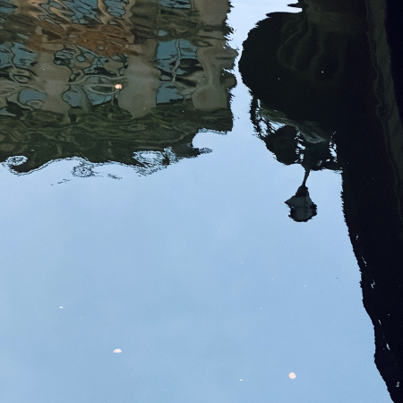 Spiegelung von Lichtern im Wasser der Alster