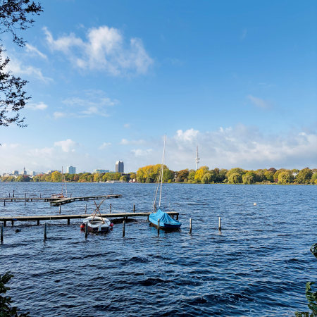 Blick über die Außenalster bei Sturm, mit Wellengang